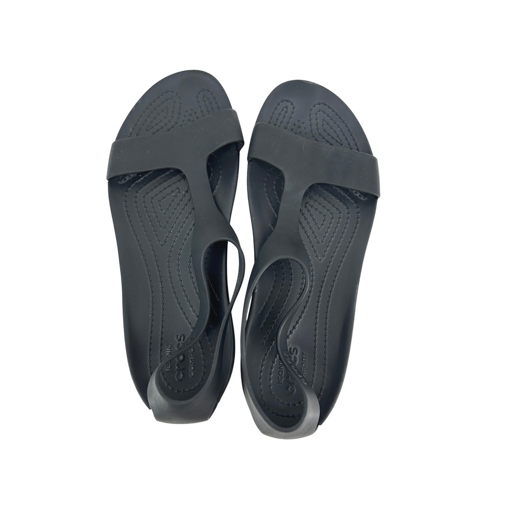 Crocs Serena Sandals Womens 8 Black Comfortable Casual T Strap